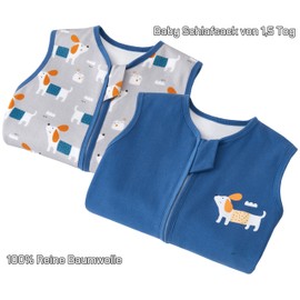 Teechodina Baby Sleeping Bag with Feet, Pack of 2, 100% Cotton, 1.5 Tog, Children's All-Year Sleeping Bag with Legs for Boys and Girls, 1.5 Tog/Dark Blue + Puppy, 80 cm / Baby Height 90-100 cm