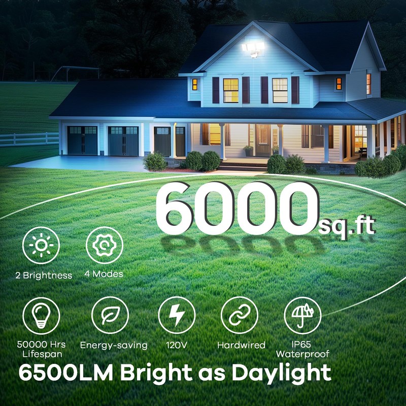 OREiN Motion Sensor Outdoor Flood Light 42W 6500LM, Super Bright