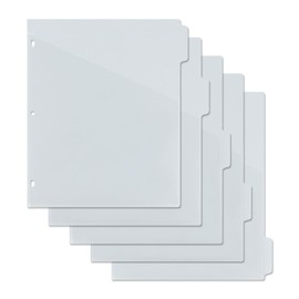 Koqye Binder Dividers with Pockets - 8 Plastic Dividers for 3 Ring Binders - A4 Bividers with Pocket & Tabs for Planners (Grey - 5 Tabs)