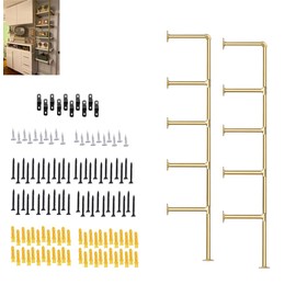 Gold Industrial Wall Mount Iron Pipe Shelf Bracket,Retro DIY Open Bookshelf,Storage Shelves, Ceiling hung Shelves for Home Kitchen Bathroom Living Room Office(2PcsX5Tier,68"Tall,10"deep,Hardware Only)