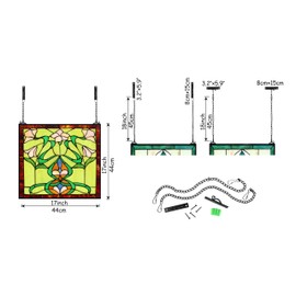 YonLouky 17 inch Square Stained Glass Window Hanging 100% Real Stained Glass Panel Pink Flower for Home Decor(YLK011)