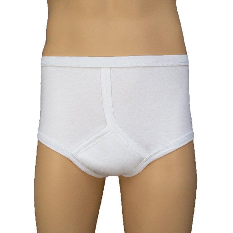 MENS TRADITIONAL Y FRONT INCONTINENCE PANT - WHITE