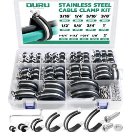 OURU 280PCS Cable Clamps with Screws Assortment Kit 304 Stainless Steel Rubber Cushioned Insulated Wire Pipe Clamps 13 Sizes—1/8" 3/16" 1/4" 5/16" 3/8" 1/2" 5/8" 3/4" 1" 1-1/4" 1-1/2" 1-3/4" 2”