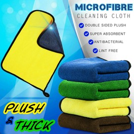 Towelogy® Microfibre Car Cleaning Cloths 800gsm High Density CHEMICAL FREE Washing Drying Buffing Double Side Super Absorbent Auto Detailing Large Towels 40x40cm (Pack Of 3, Blue/Yellow/Green)
