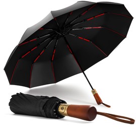 Sancen Large Compact Umbrella - Automatic Portable Umbrella, 12 Ribs Pocket Umbrella, Stormproof, 108 cm Diameter, Can Cover 2 to 3 People, black