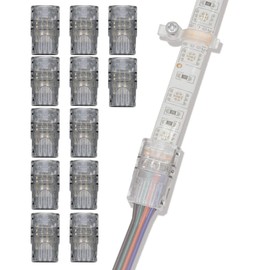 GRIVER 4 Pin LED Connector for Waterproof 5050 RGB LED Strip Light - Strip to Wire Quick Connection (12Pcs 4-Pin Strip to Wire Connectors)
