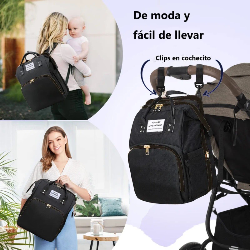 Mochila Pañalera Impermeable Gran Capacidad Para Bebés Negro