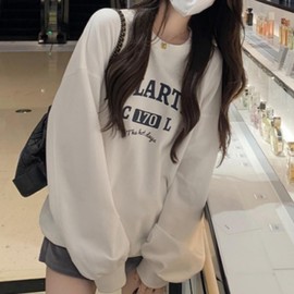 Women's Pink Lettering Fleece-lined Sweatshirt (Spring/Autumn) Fleece-lined