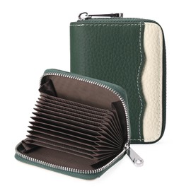 GOIACII Women's Small Leather Wallet with Coin Compartment and Many Compartments RFID Protection Credit Card Holder Small and Short Format Wallet for Women, Dark green and white, Classic