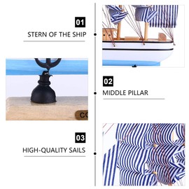 Homoyoyo Wooden Sailboat Model Nautical Sailing Ship Yacht Model Mediterranean Style Beach Sea Theme Tabletop Ornaments for Home Office Decoration Blue