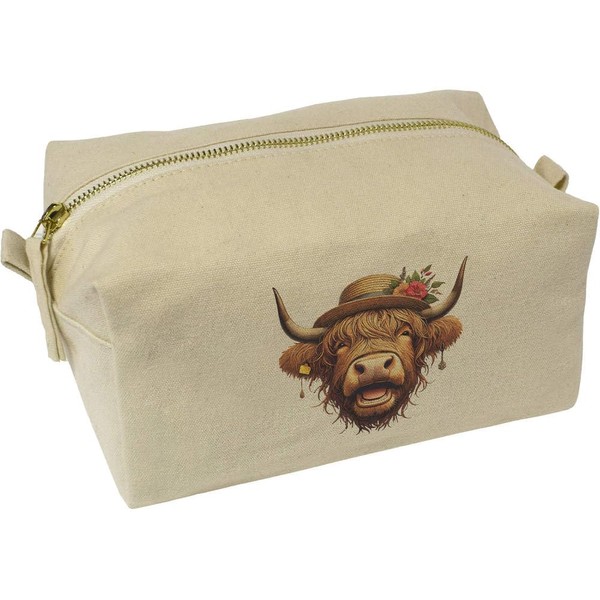 'Glamorous Highland Cow' Canvas Wash Bag/Makeup Case (CS00042212)