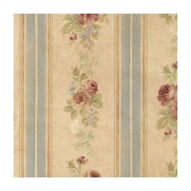 Sample for Display Purpose only.Concord Wallcoverings Textured Wallpaper Floral Featuring Roses Vertical Stripes, Light Brown Blue Red Green, 7 in x 10 in, CN26573
