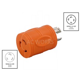 AC WORKS [ADL1430L620] Locking Adapter 4-Prong 30Amp 125/250Volt NEMA L14-30P Locking Plug to L6-20R 20Amp 250Volt Locking Female Connector