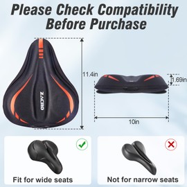 Zacro Wide Bike Seat Cushion - Gel Padded Bike Seat Cover for Men & Women Comfort, Adjustable Velco Secure Bicycle Cushion, Fit with Peloton, Exercise, Stationary, Indoor & Outdoor Bicycle Saddle