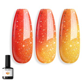 modelones Fall Gel Nail Polish Orange Color Changing Glitter Coral Temperature Mood Changed Halloween Nail Polish Soak Off Autumn Color Manicure Home DIY Gifts 15ml