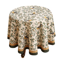 patdrea Designer Floral Linen Table Cloth Durable Breathable Tabletop Cover Dacorative Kitchen Dining Tablecloth for Round Tables for Kitchen Dining Parties,Holiday Christmas,Diameter 55"