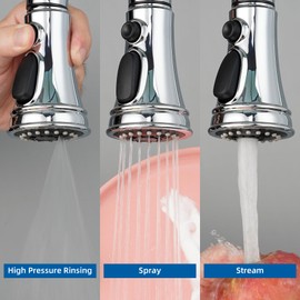 Hibbent Kitchen Faucet Head Replacement, Pull Down Faucet Spray Head, 3 Function Kitchen Faucet Sprayer Nozzle with 15 Adapters Compatible with Moen, American Standard, Delta, Kohler Faucets, Chrome