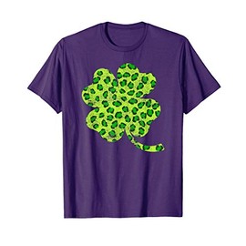 Shamrock Green Leopard Print Four Leaf Clover Vintage T-Shirt