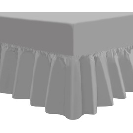 NIYS Luxury Bedding Percale Polycotton Extra Deep Frilled Valance Fitted Sheet - Lightweight, Soft (152 x 200 x 25 Box Fit x 38cm Frill) (King, Silver)