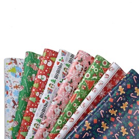Christmas Wrapping Paper Traditional Gift Wrap, 70 cm x 50cm, Xmas Festive Designs Bulk, Santa, Reindeer, Snowmen, Trees, Socks, Snowflakes,Birthday Holiday Gifts Decorations - 8 Sheets 20"x 27" Folded