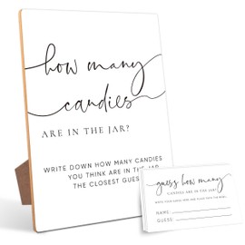 Mysrin How Many Candies Game, Bridal Shower Games, Bridal Shower Decorations, Baby Shower Games, Birthday Party Decorations,1 Wooden Play Sign with Stand and 50 Guessing Cards Set
