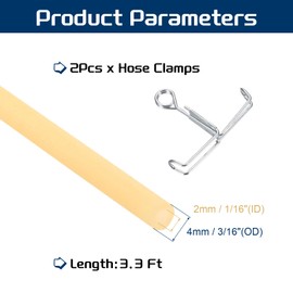 PATIKIL 3.3 Ft(1M) Natural Latex Rubber Tubing, 1/16"(2mm) ID x 3/16"(4mm) OD Sling Shot Rubber Tubing Tube with Hose Clamps for Exercise, Stretching, Laboratory, Home Hose Tube