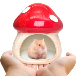 BNOSDM Ceramic Hamster Hideout Cute Mushroom Shape Hamster House and Habitat Cool Hamsters Hide Suitable for Syrian, Mice, Dwarf Hamsters, Gerbils (Red)