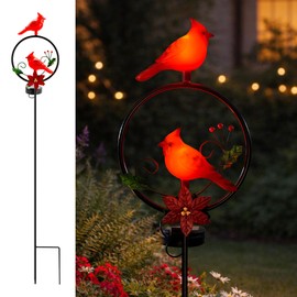 Cardinal Garden Decor Red Cardinal Figurine Solar Lights Garden Stake Outdoor Decor, Christmas Yard Decorations for Patio Porch Pathway Lawn Ornaments, Cemetery Solar Light Red Bird Gift