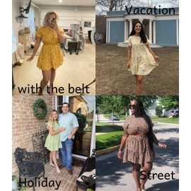 Chuanqi Womens Ruffles Boho Floral Printed Babydoll Loose Swing Casual Short Mini T-Shirt Dress Brick Red