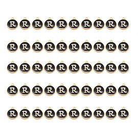 LEGENTLISUR Pack of 50 Letter Pendants, Alphabet Pendants, Alloy Round Pendants for Homemade Necklaces, Earrings, Bracelets, Jewellery Making (Black), Alloy Steel