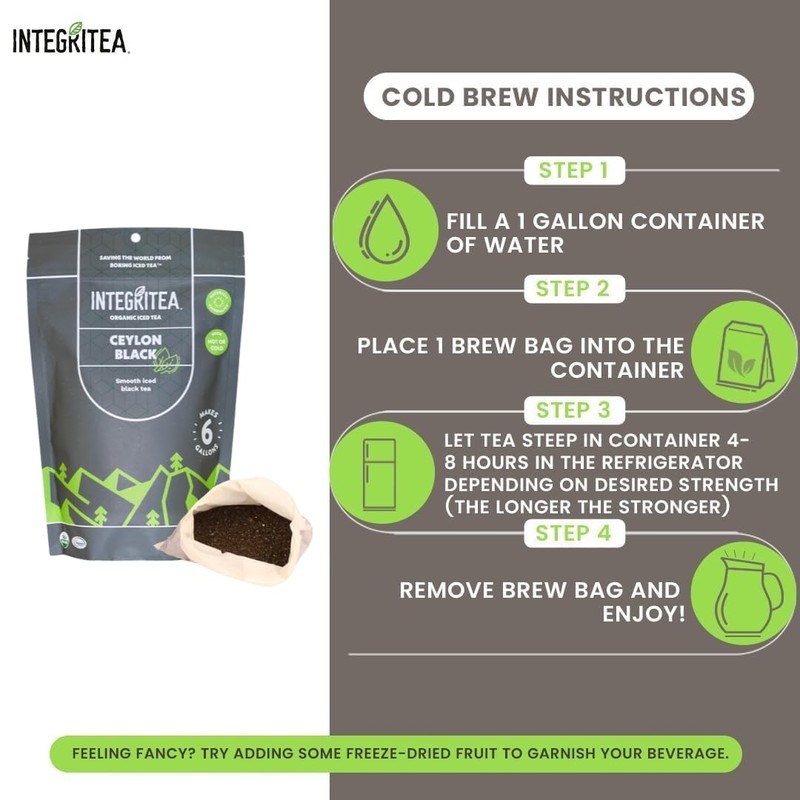 IntegriTEA Ceylon Black Cold Brew Black Tea Bags - 6-Bag
