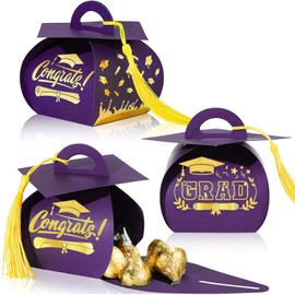 Spakon 30 Pcs Graduation Cap Gift Box Graduation Party Favors Graduation Candy Box Treat Box with Tassel Graduation Centerpieces for Tables 2024 Graduation Decorations Grad Part(Purple, Gold)
