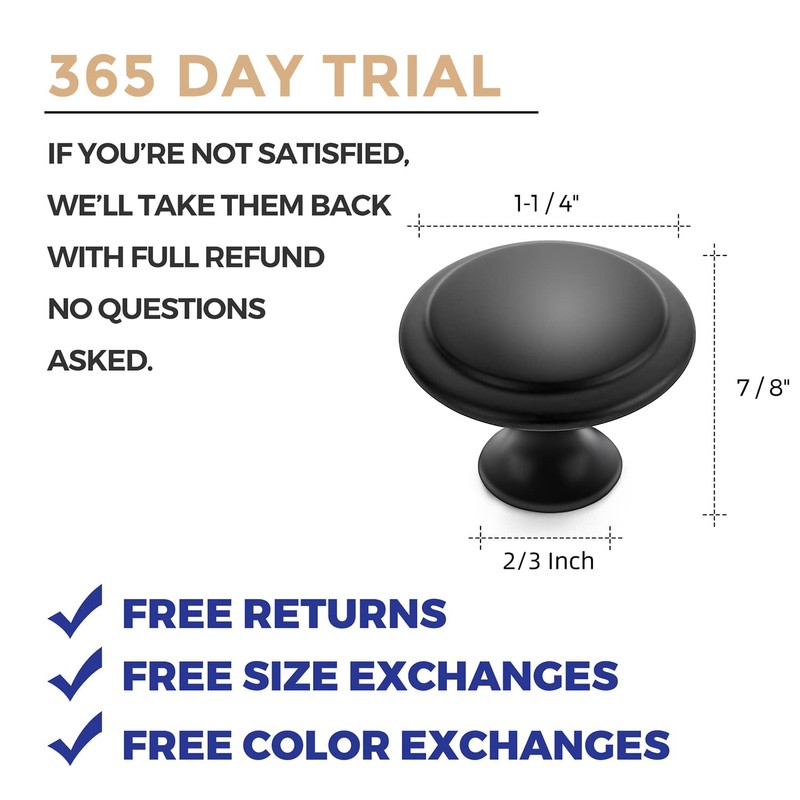 Ravinte 60 Pack Matte Black Kitchen Cabinet Knobs 1-1/4 Inch