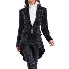SUPLEAP Women Gothic Suit Victorian Tailcoat Jackets Steampunk Outfits Medieval Pirate Coat (Black, Large)