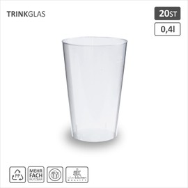 silverkitchen 20x Trinkbecher 400ml - flexible Mehrwegbecher wiederverwendbare Plastikbecher transparent aus PP Plastik Made In Germany