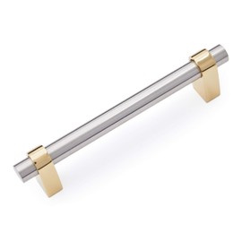 R.K. International CP 55 Rki - 3 1/2 inch C/Satin Nickel/Pewter& Brass Plain Rod Pull 3 1/2 inch Center to Center Plain Rod Pull, Satin Nickel/Pewter& Brass