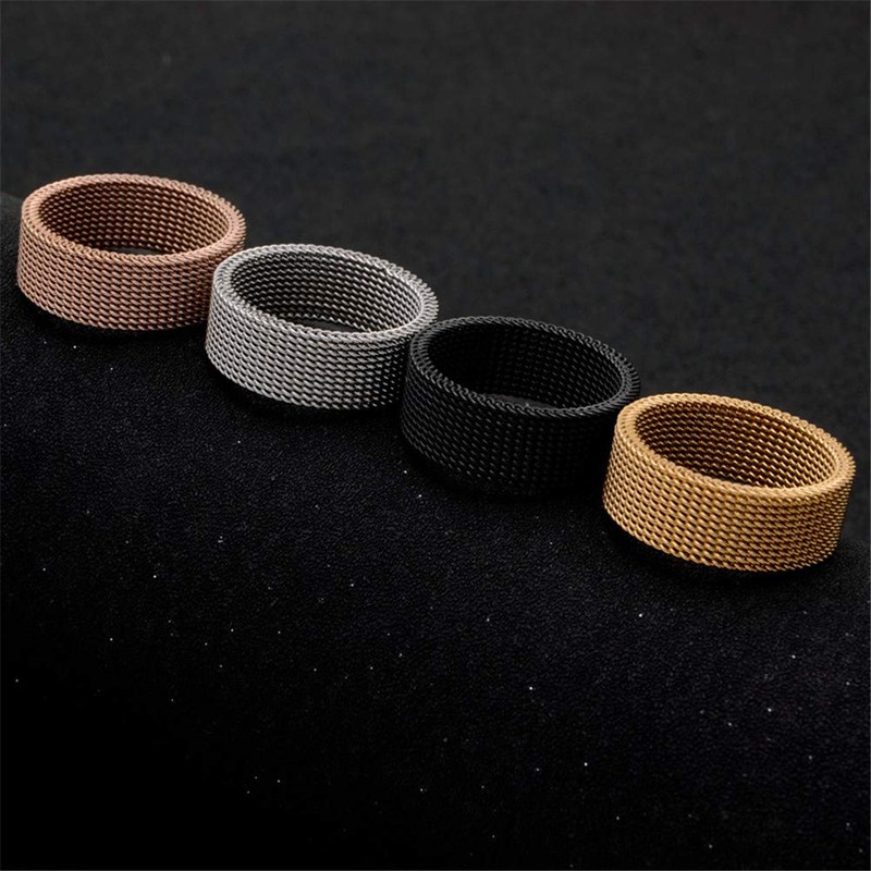 WOYNJI Men's Women's Stainless Steel Mesh Ring Wedding Band Comfort