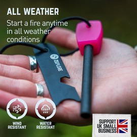 2XPLORE Flint And Steel Fire Starter Kit-Ferro Rod Bushcraft Survival Equipment-Fire Striker Multi Tool With A Pink Glow In The Dark Handle Essential Camping Survival Equipment.