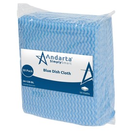 Andarta Blue J All Purpose Dish Cleaning Cloth - Pack of 50 Cloths | Multipack Cloth to Clean All Surfaces - Kitchen, Bathroom, General Areas