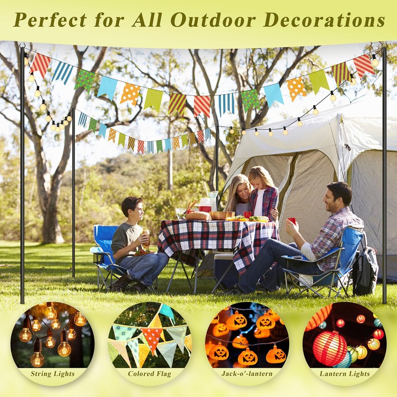 4 Pack String Light Poles for Outside, 10Ft Adjustable Outdoor