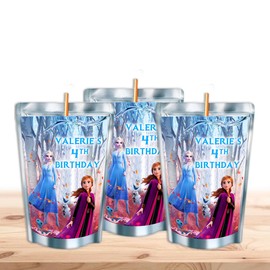 Freeze Waterproof Juice Pouch Labels - 12-Pack - Fits Most Brands, Perfect for Parties! (Elsa II Custom)