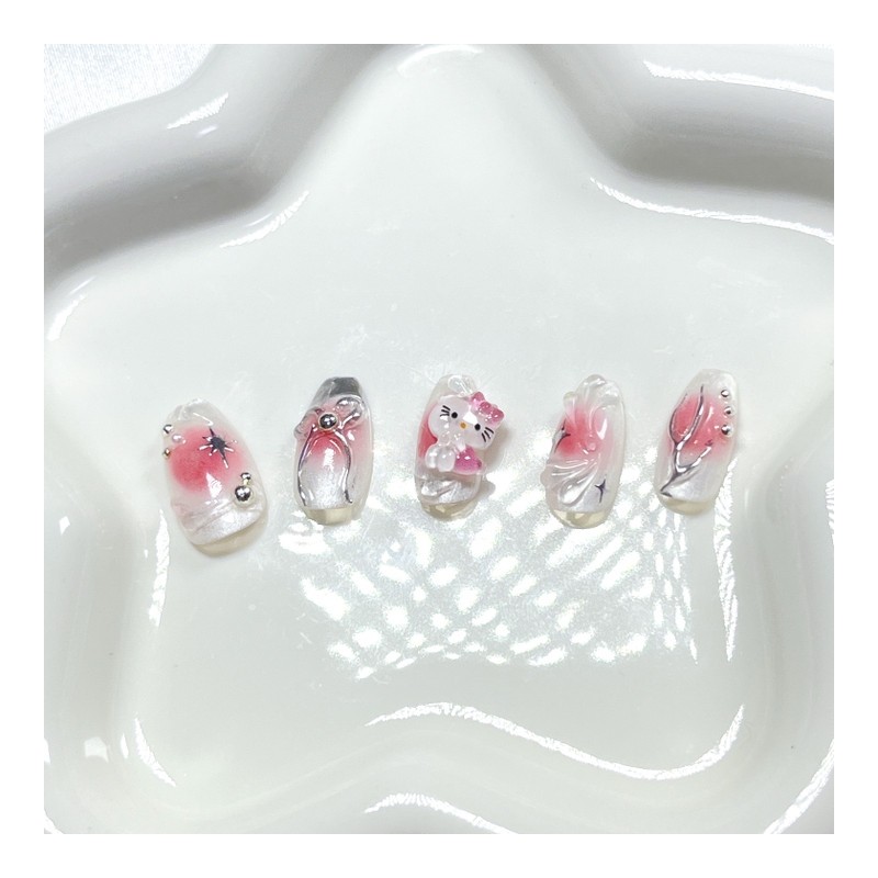 Moist Cheek Gradient Cat Nails - Oval (Long) / 촉촉