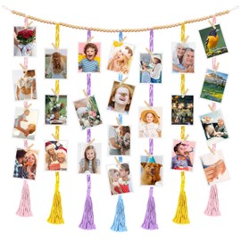 SDICSN Hanging Photo Display Wall Decor With 45 Clips Macrame Hanging Digital Photo Display Stands Picture Frame Collage Board for Bedroom Classroom Nursery Gifts for Teenage Girls