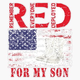 HOF Trading Red Friday for My Son Remember Everyone Deployed Us Flag Retro Distressed Style Vinyl Sticker Waterproof Decal Laptop Wall Window Bumper Sticker 5"