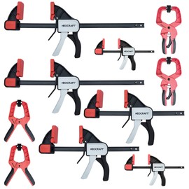Neocraft 10-Pack Quick release Woodworking Clamps set, One-Handed Clamp/Spreader, 2 PCS 4"Mini clamps, 4PCS 6'' & 12'' light duty bar clamps, 2PCS 7" spring clmaps, 2PCS 7" Ratcheting spring clamps