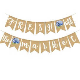 Fresh Off The Market Bridal Shower Banner Farmer's Market Floral Bachelorette Party Supplies Blue Hydrangea Burlap Garland