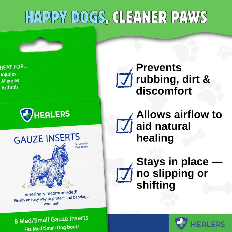 Healers Gauze Insert Bandages for Dog Booties – Non-Stick Paw