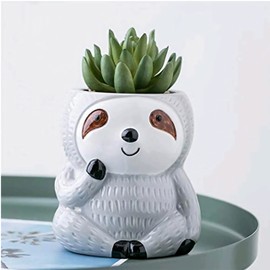 Cute Cartoon Animal Sloth Shaped Ceramic Succulent Cactus Vase Flower Plant Pot for Home Garden Office Desktop Decoration,Plant Not Included