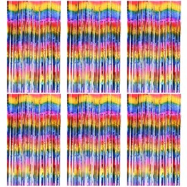 Tinsel Curtains, Pack of 6, Colourful Glitter Curtain, Party Decoration, 1 m x 2 m Metallic Glitter Curtain, Birthday, Tinsel Foil, Foil Fringe Curtain for Christmas Tree, Festivals, Party, Stage