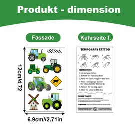 KLINNA Set of 10 Skin-friendly Temporary Tattoos for Children, Tractor Tattoos, Perfect Party Bags for Children's Birthday Parties for Boys as Gifts or Party Decoration for Tractor Theme Birthday